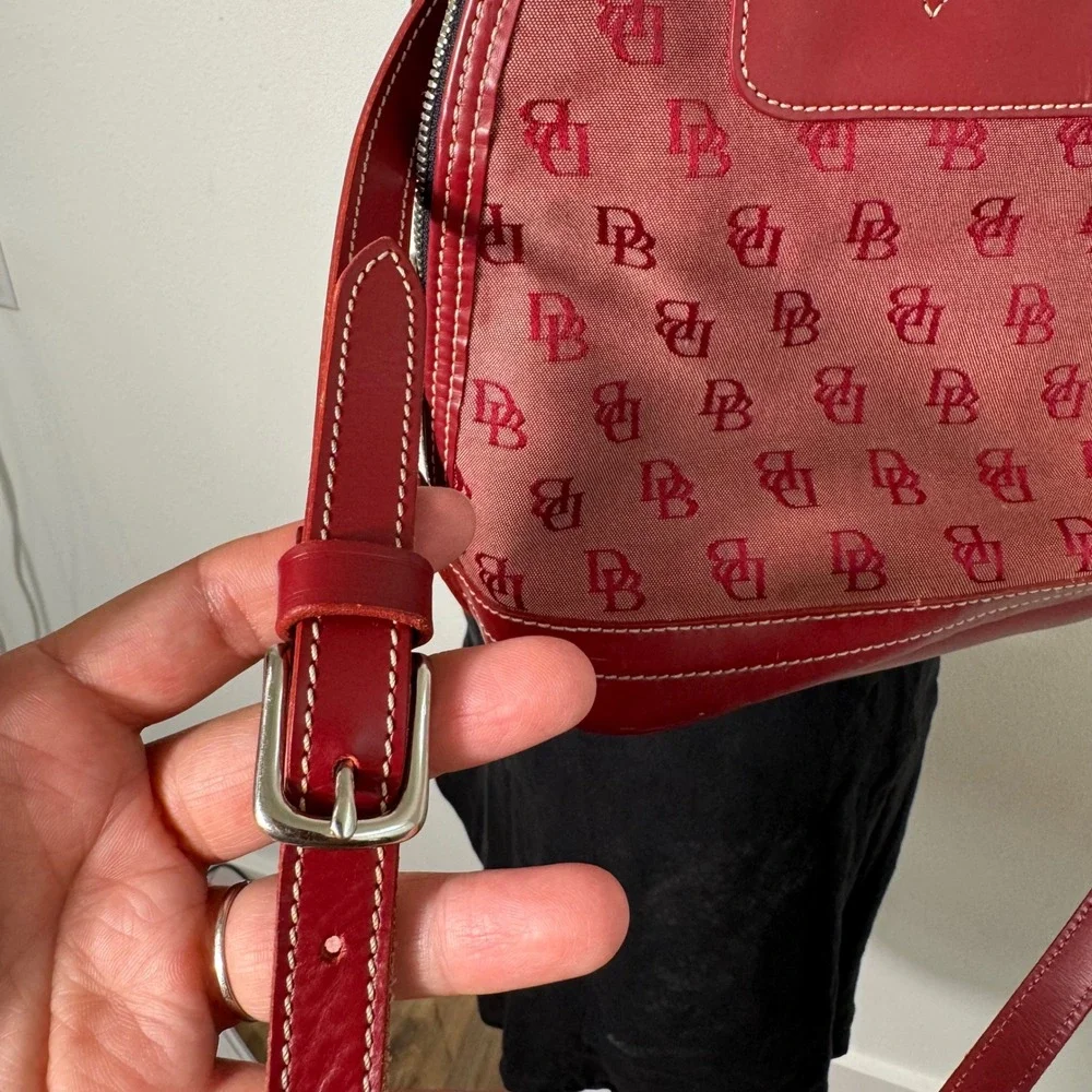 Dooney & Bourke Vintage Red Monogram Canvas Leather Dome Satchel Bag